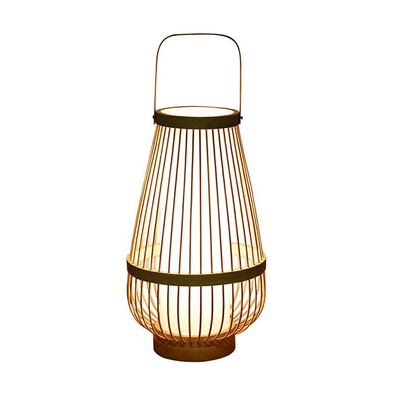 Basket Shaped Bamboo Table Lamp Minimalist 1��Head Wood Nightstand Light for Restaurant