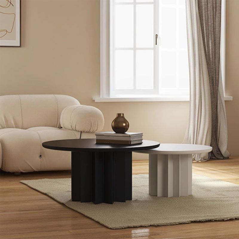 Contemporary Cocktail Table Solid Wood Round Pedestal Single Coffee Table