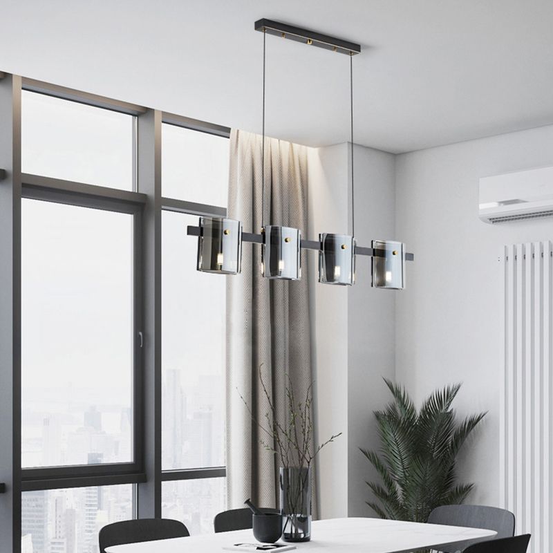 Modern Style Linear Shape Island Lights Glass Island Lighting in Black