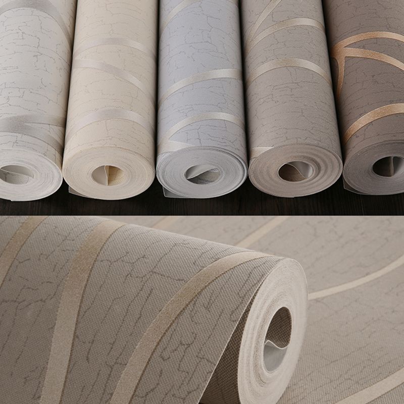 Self-Adhesive Curved Stripe Wallpaper Roll Non-Woven Material Simple Wall Art for Living Room