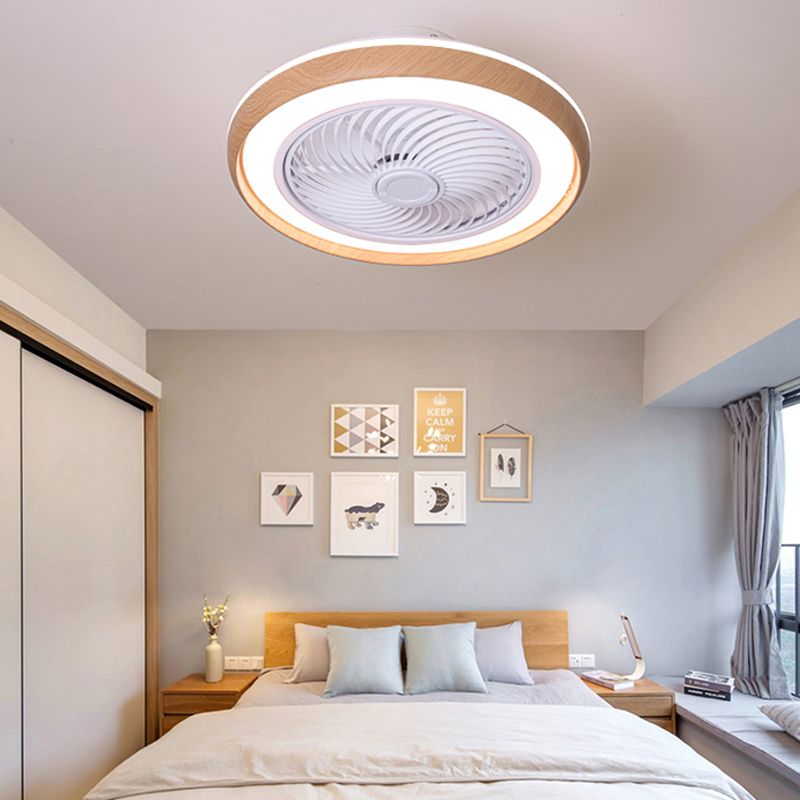 Holz Finish Runde Lüfter Lampe Nordic Metall LED Semi Flush Montiertes Licht für Schlafzimmer