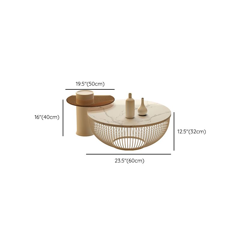 Slate/Wooden Top Coffee Cocktail Table Round Scandinavian Cream Color