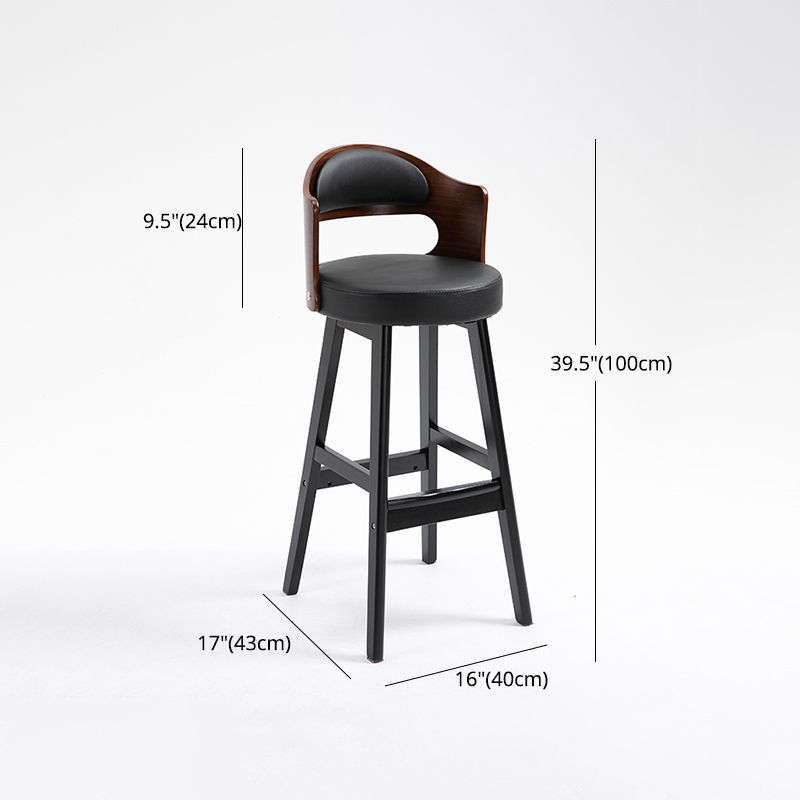 Taburetes de bar de madera industriales para interiores de cuero con asiento redondo