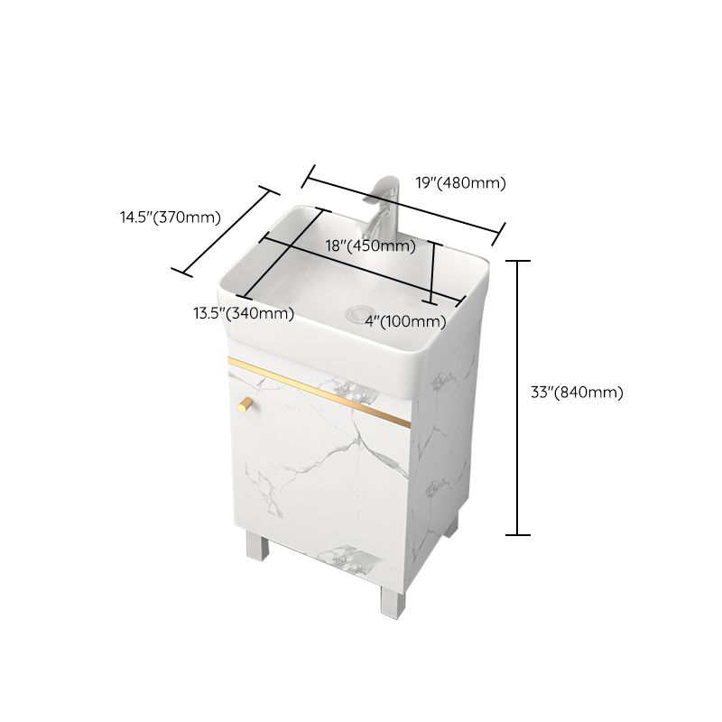 Rectangle Vanity Set White Single Sink Mirror Freestanding Bathroom Vanity with Door