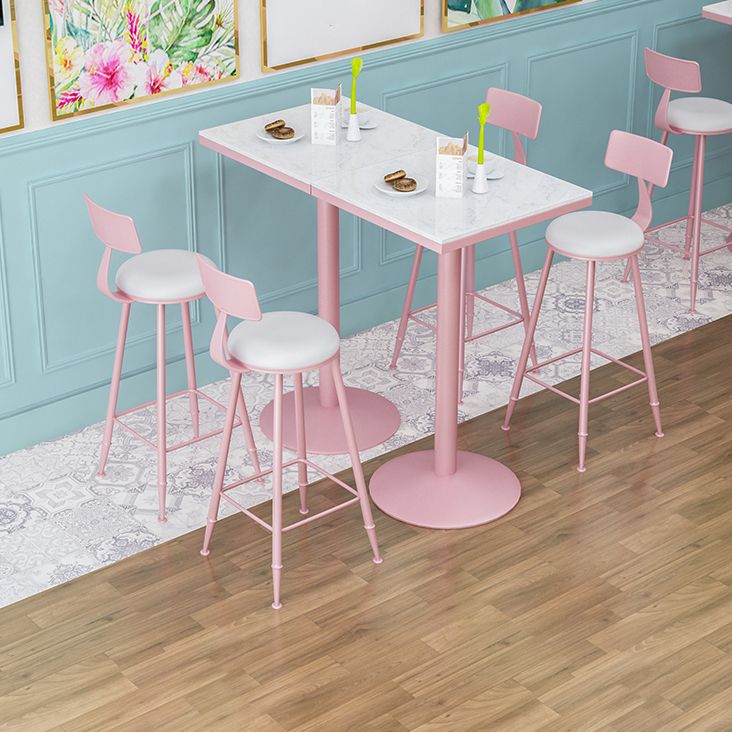 Industrial Style Pink Bar Table Marble White 23.6"W Top Indoor Bistro Table
