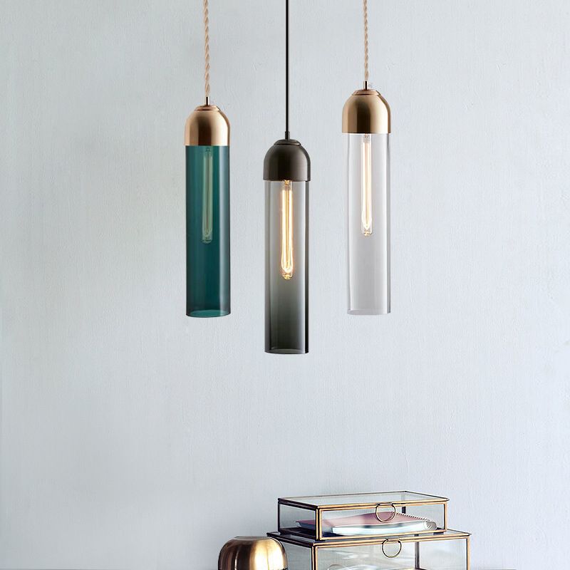 Modernity Tubular Hanging Pendant Light Glass 1-Light Dining Room Suspension Lamp