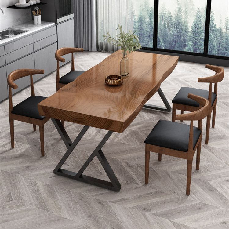 Metal Industrial Rectangle Dining Table Pine Wood Top Table for Dining Room