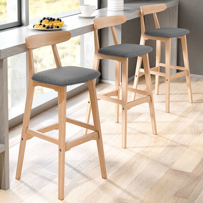 Scandinavian Restaurant Rubberwood Stool Matte Finish Upholstered Bar Stools