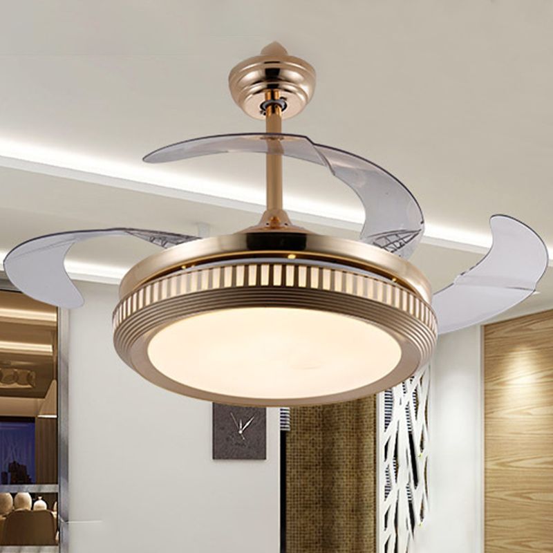 Metal Gold/White Semi Flush Circle LED 42 "brede hedendaagse 4 bladen hangende ventilatorverlichting, afstandsbediening/frequentieconversie en afstandsbediening