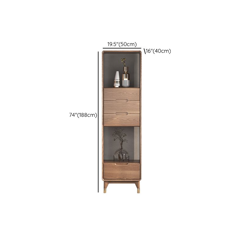 74" Tall Solid Wood Storage Cabinet Brown Drawers Included Chest with Shelves