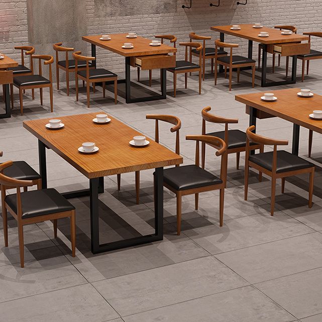 Industrial Wood Double Pedestal Dining Table Natural Rectangle Table