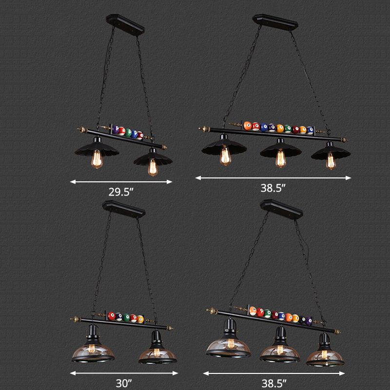 Metal Black Finish Island Lamp Shaded Industrial Style Hanging Light with Billiard Ball Deco