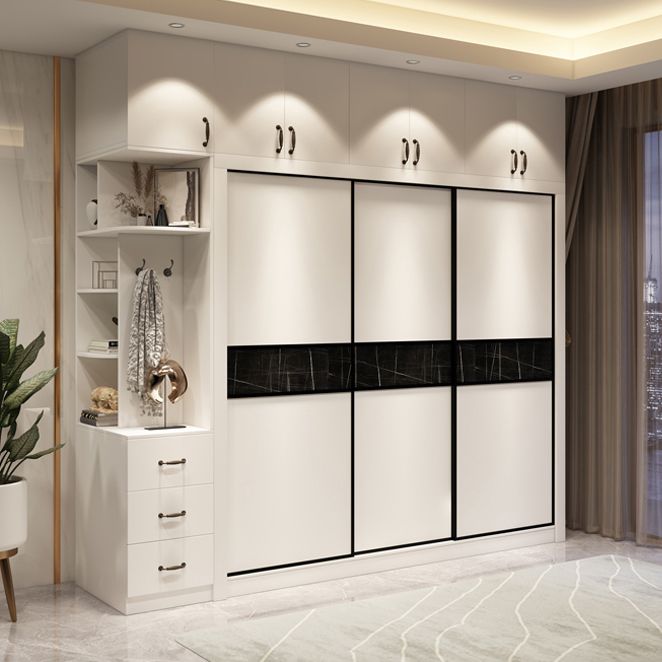 Contemporary Style Wardrobe White Colour Wooden Wardrobe Closet With Drawer