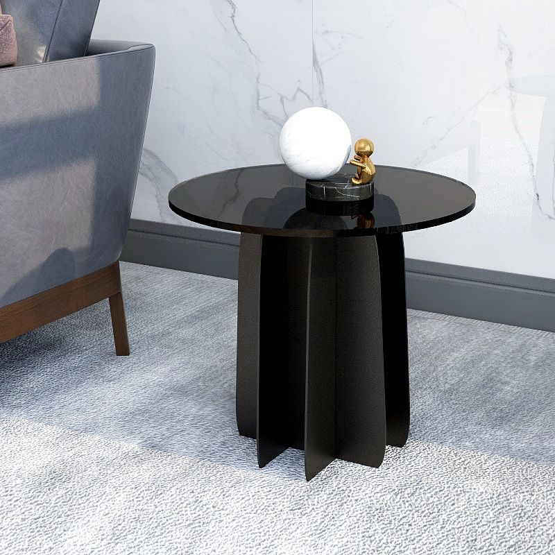 Modern Style White Slate & Grey Glass Top Iron Craft Round Coffee Table
