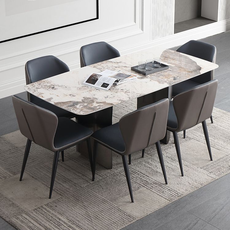 Mesa de comedor rectangular Mesa de comedor de piedra moderna con pedestal doble