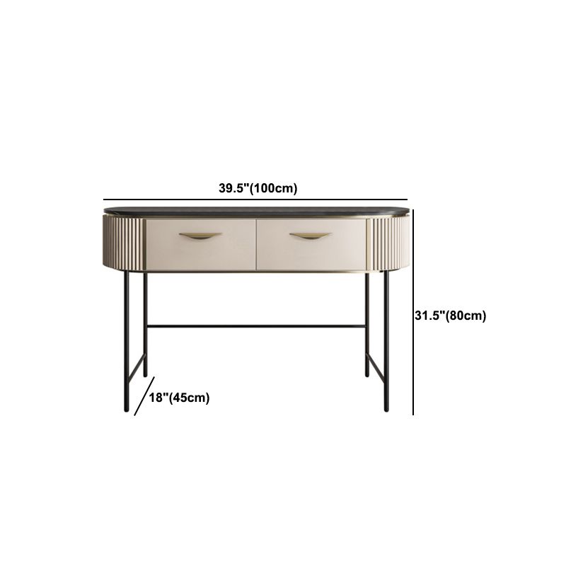 2 Storage Drawers Vanity Table Modern Stone Dressing Table with Mirror and Stool
