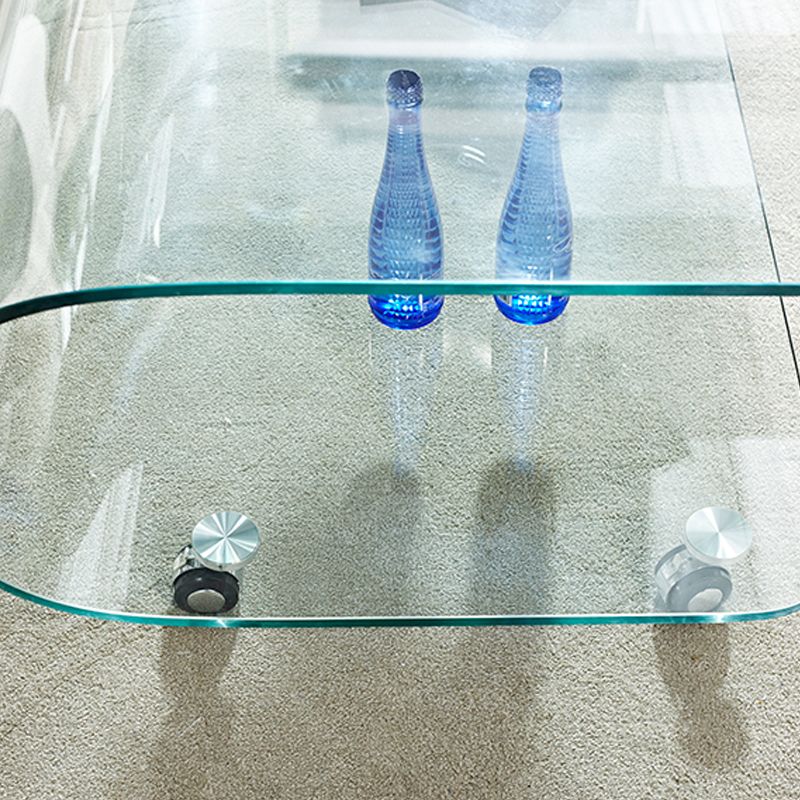 Contemporary Glass Shelf Included Coffee Cocktail Table with Casters