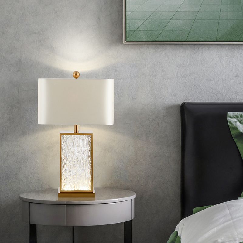 Lampada da tavolo rettangolare con smalto colorato Lampada da comodino contemporanea in tessuto bianco a 1 luce