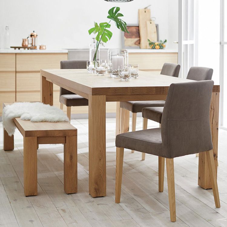 Modern Solid Wood Khaki Dining Table Rectangle Kitchen Dining Table with 4 Legs Base