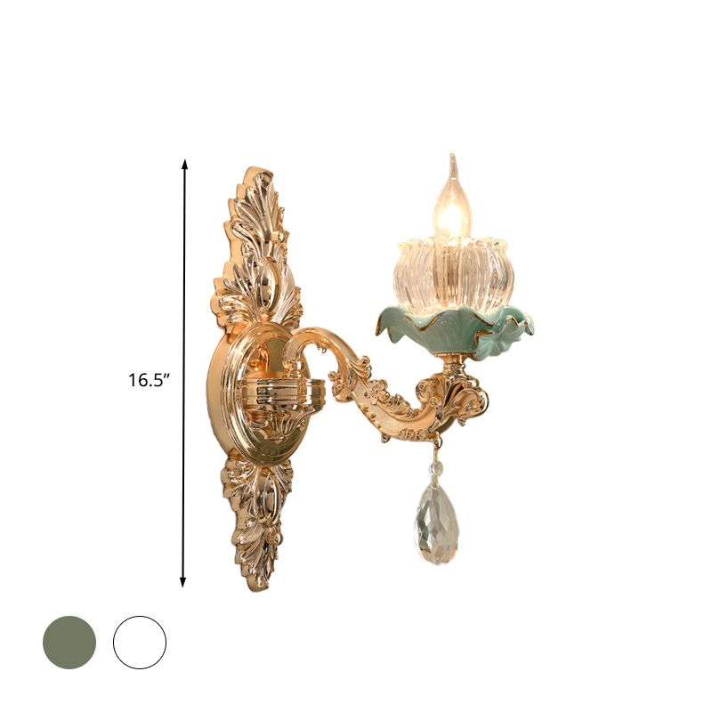 Wit/blauw 1/2 lichten Wandverlichting Traditionele doorschijnende kristal kaars LED Wandmontage Licht