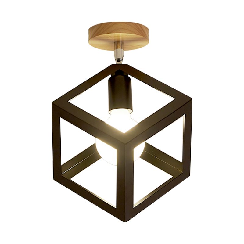 Rotatable 1 Bulb Square/Pyramid Ceiling Mount Light Modern Stylish Metallic Black/White Ceiling Lamp for Foyer Stair