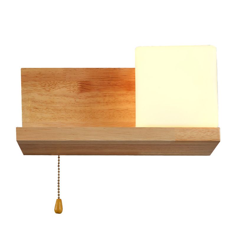 Contemporary Wall Light Fixture Wooden Wall Light Sconce with Glass Shade for Bedroom