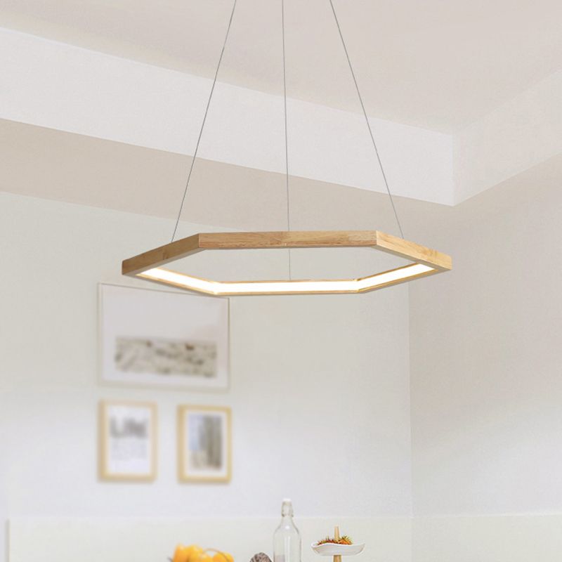 1 Light Geometric Pendant Lighting Modern Style Wood Drop Lamp