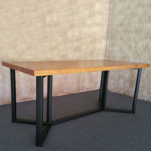 Industrial Rectangle Dining Table Solid Wood Trestle Base Dining Table