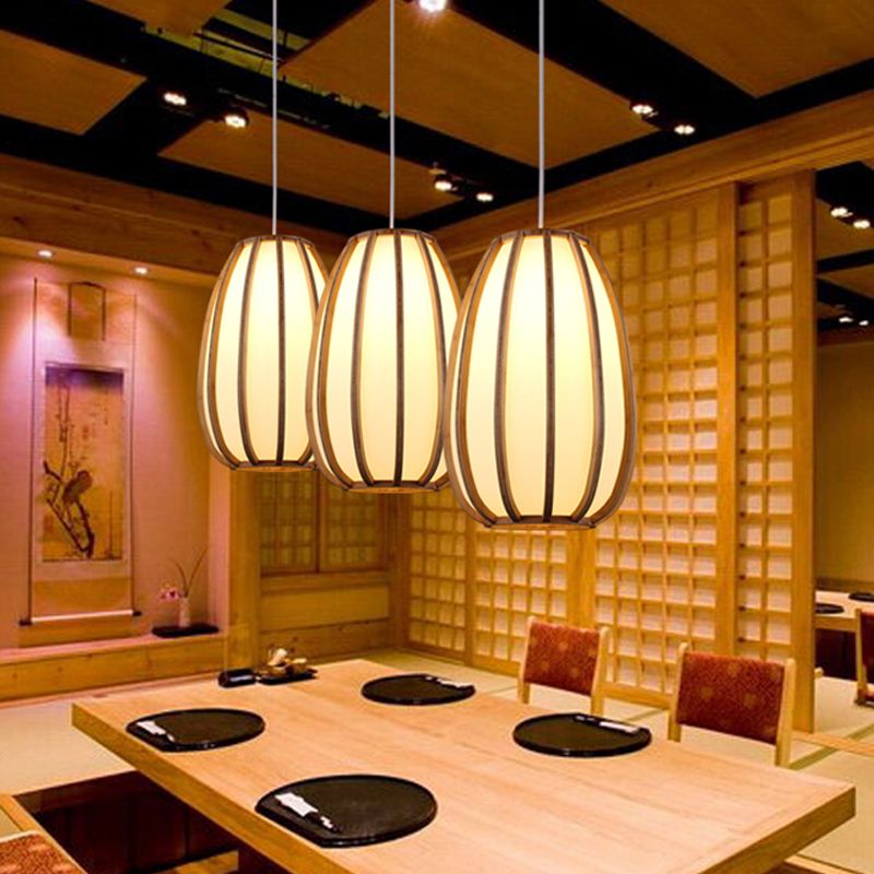 Beige lágrima colgando luz asiática 1 bulbo accesorio de iluminación colgante de madera para comedor