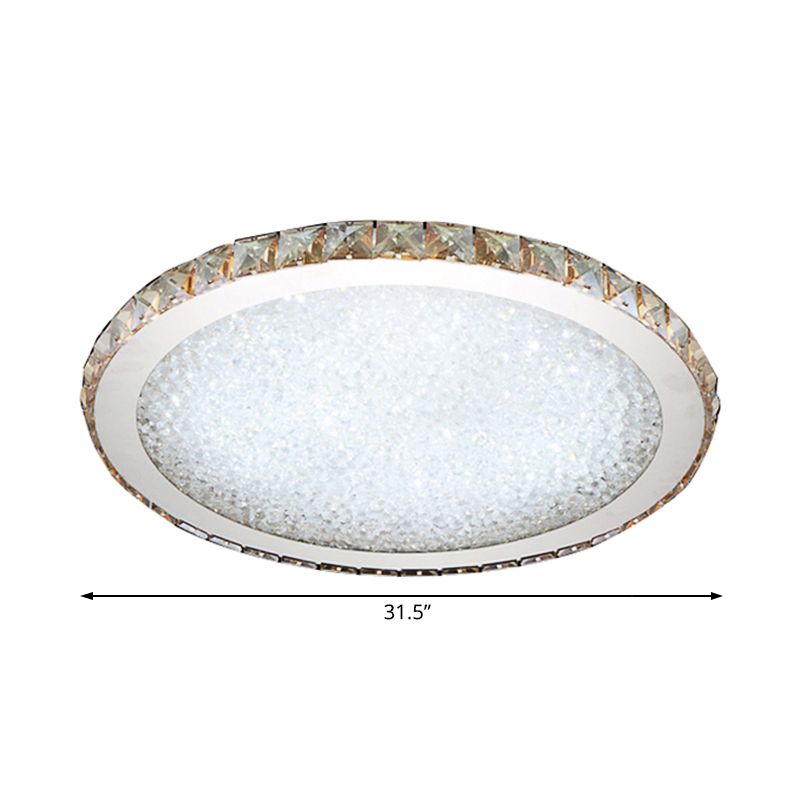 8.5"/14"/18" Wide Circular Flush Mount Light Modern Crystal 1-Light Clear/Amber LED Ceiling Light Fixture in Warm/White Light