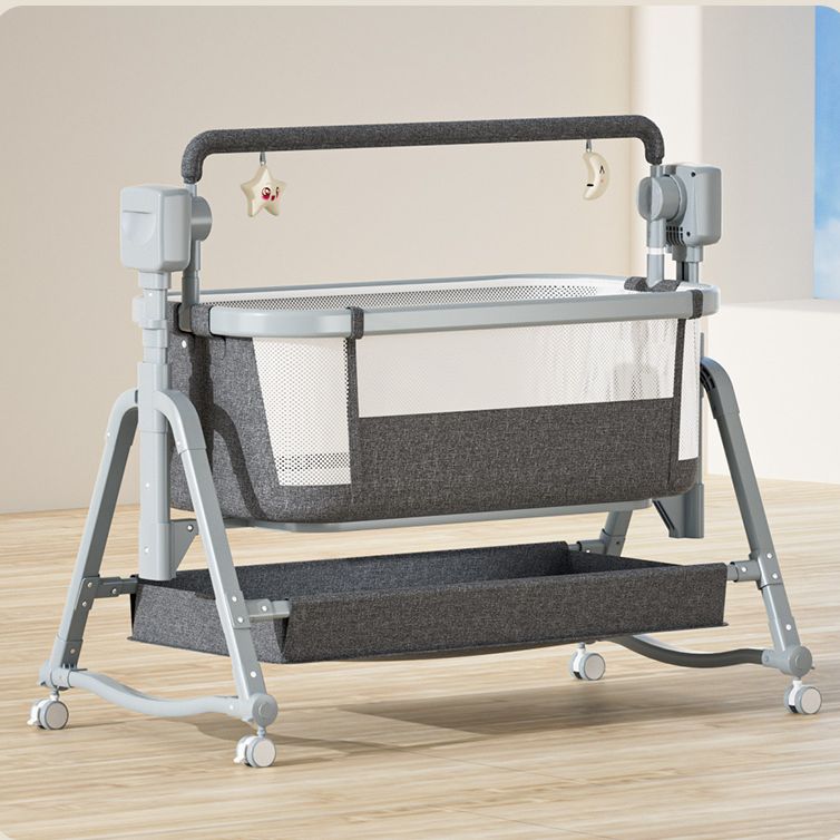 Rocking Crib Cradle Square Metal Cradle with Storage Shelf for Newborn