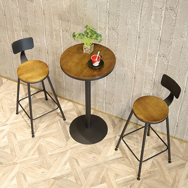Industrial Black Metal Bar Table Wood 21.6"W Top Indoor Pedestal Bistro Table