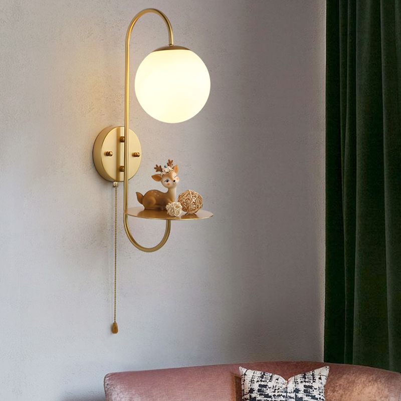 Modern Glass Wall Sconce Lighting Metal Gooseneck Wall Light for Bedroom