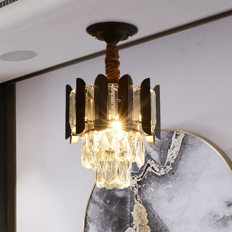 3 Lights Clear/Smoke Crystal Semi Flush Antique Gold/Black/Rose Gold 3 Tiers Hallway Ceiling Flushmount Lamp