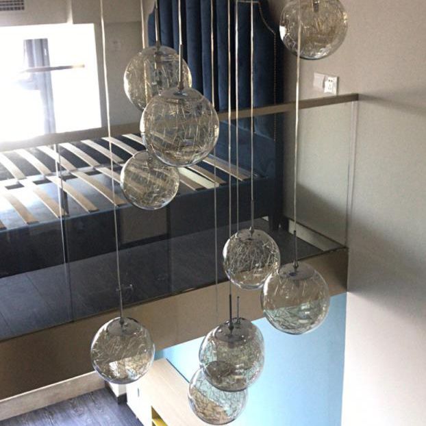 Ball Glass Suspension Lamp Modern Simplicity Multi Pendant Ceiling Light for Stairwell