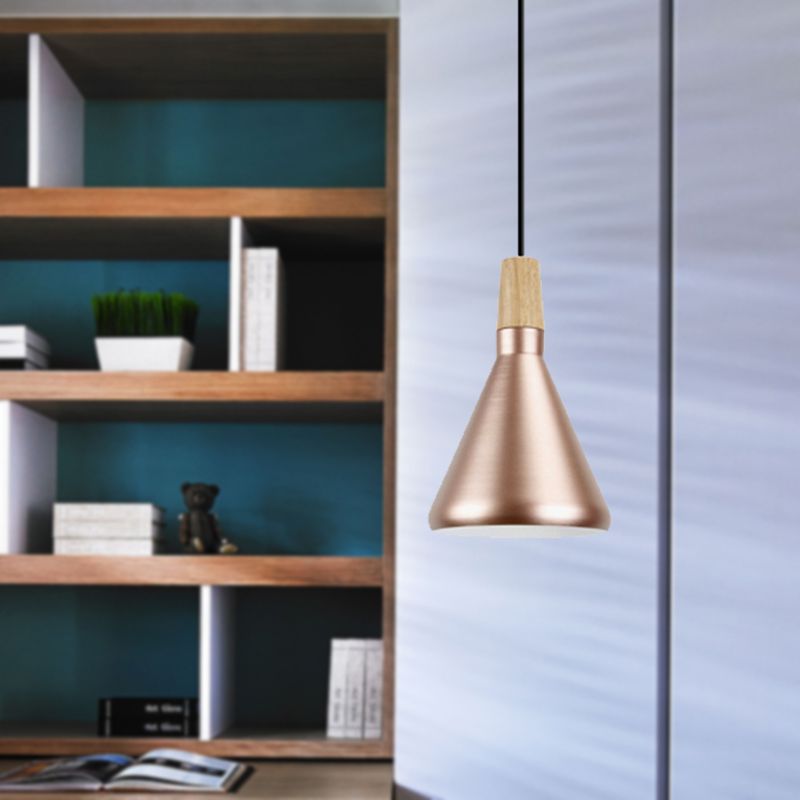Lámpara colgante de pirámide de oro rosa 1 cabezal de estilo moderno de aluminio Lámpara de aluminio para sala de estudio