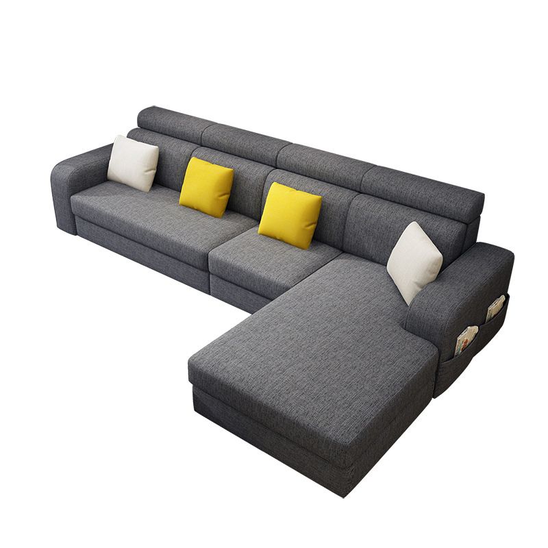 Square Arms Faux Leather/Linen Blend Sectionals with Chaise for Living Room