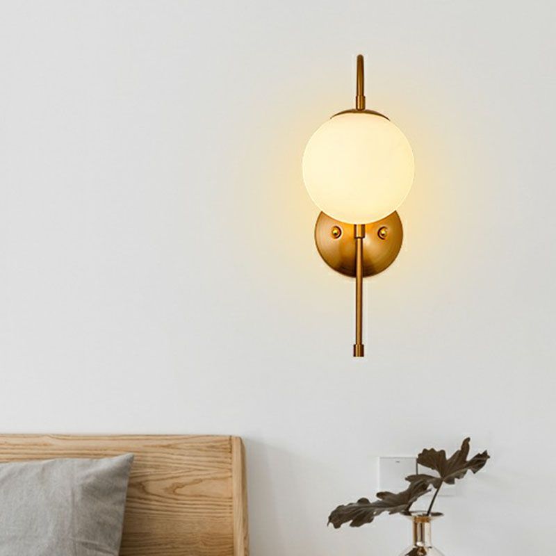 Gooseneck Restaurant Wall Lighting Ideas Metal 1-Light Minimalist Wall Sconce with Ball Glass Shade