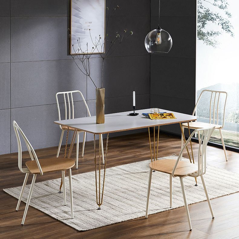 Contemporary Metal Dining Chair Slat Back Side Armless Chair for Kitchen