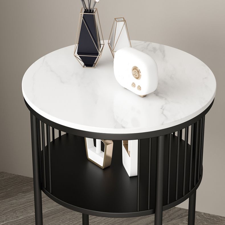 Contemporary Metal 4 Legs End Table Round Double Tier End Table