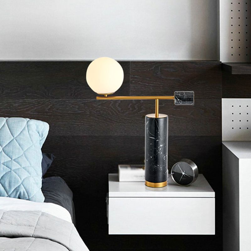 Bol nachtkastje lamp Minimalistisch opaalglas 1-licht bedeltafelverlichting met marmeren basis