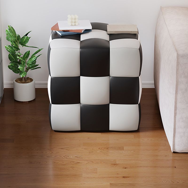 Contemporary Home Square Ottoman Leather Foot Stool with Black Legs