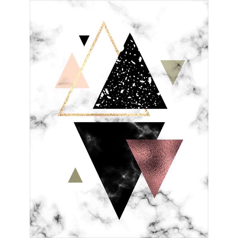 Novelty Triangle Pattern Rug with Marble Surface White Polyester Area Rug Non-Slip Washable Carpet for Living Room