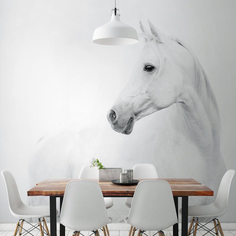 Custom Photography Simple Wall Mural for Living Room Decor with Horse Pattern in Black and White