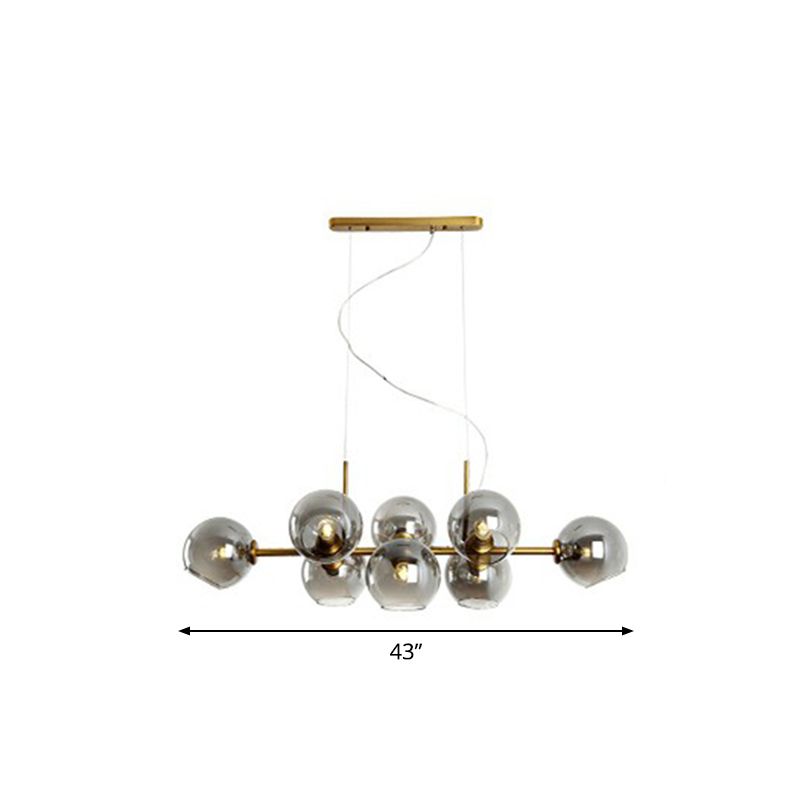 Nordic Dome Suspension Lighting Smoke Grey Glass 8-Head Dining Room Hanging Island Light