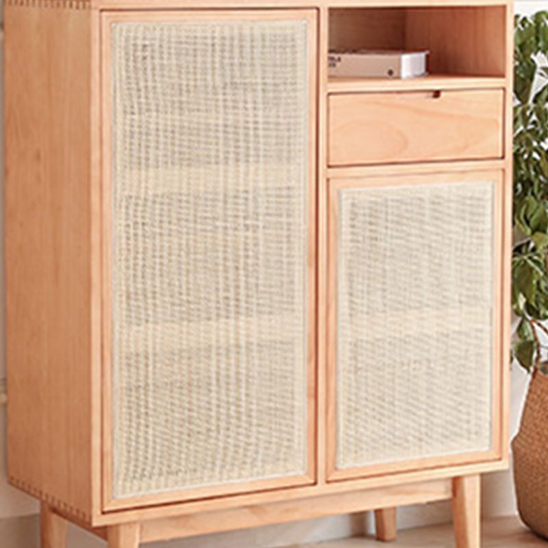 Contemporary Cabinet 4 Shelves With Doors Pine Squared Legs Accent Cabinet