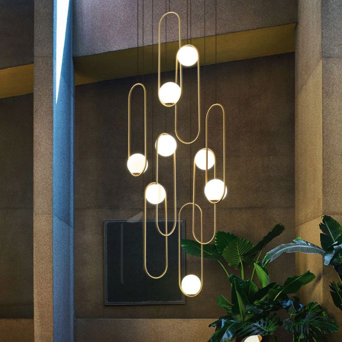 Cruster créatif moderne Light Light Whited Fer Indor Hanging Light avec une teinte en verre blanche