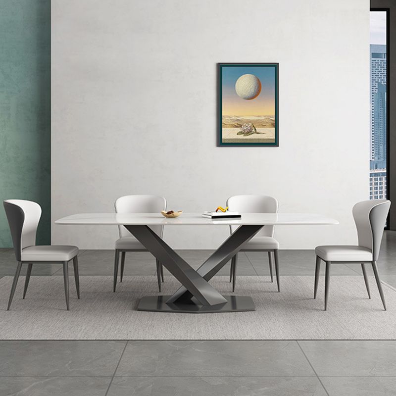 Industrial Style Rectangle Table Sintered Stone Dining Table with Metal Legs for Home