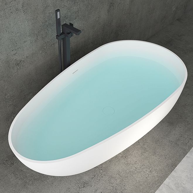Soaking Stand Alone Tub with Drain Bathroom White Stone Bathtub