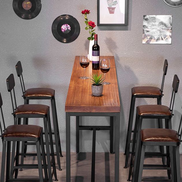 Industrial Rectangle Solid Wood Bar Table Set 1/7/9 Pieces Counter Table with Stools